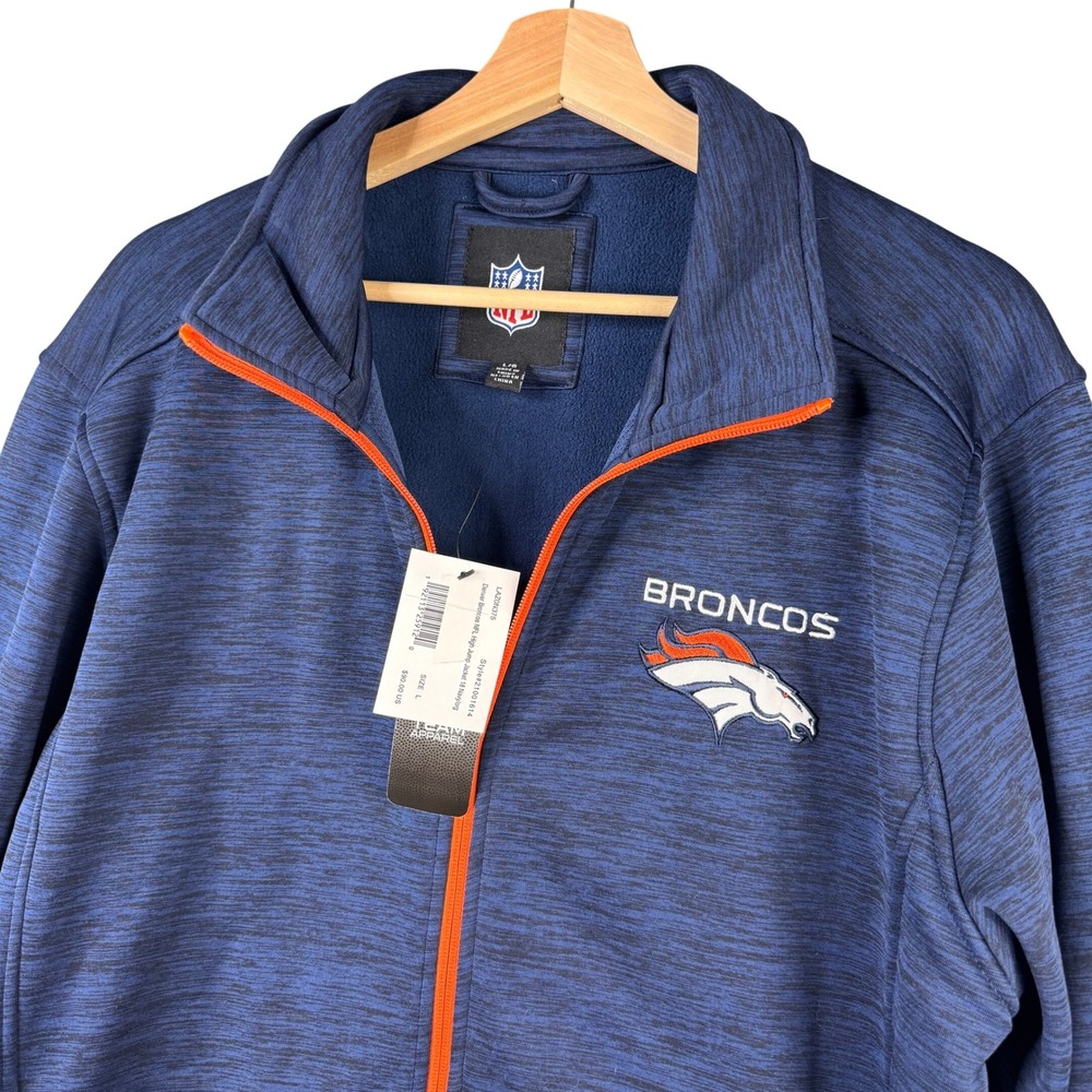 NFL Denver Broncos High Jump Jacket Navy Orange Full Zip Fleece Mens Large NEW